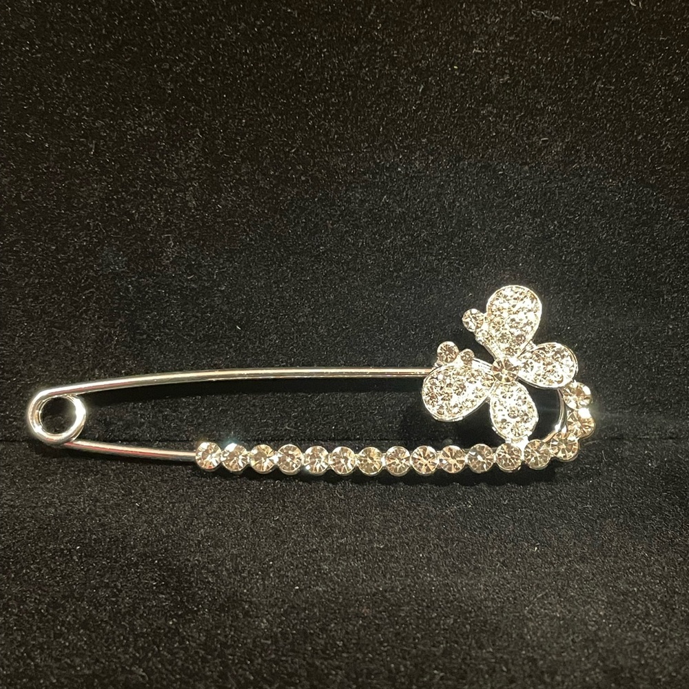 Silver Butterfly Brooch with Rhinestone